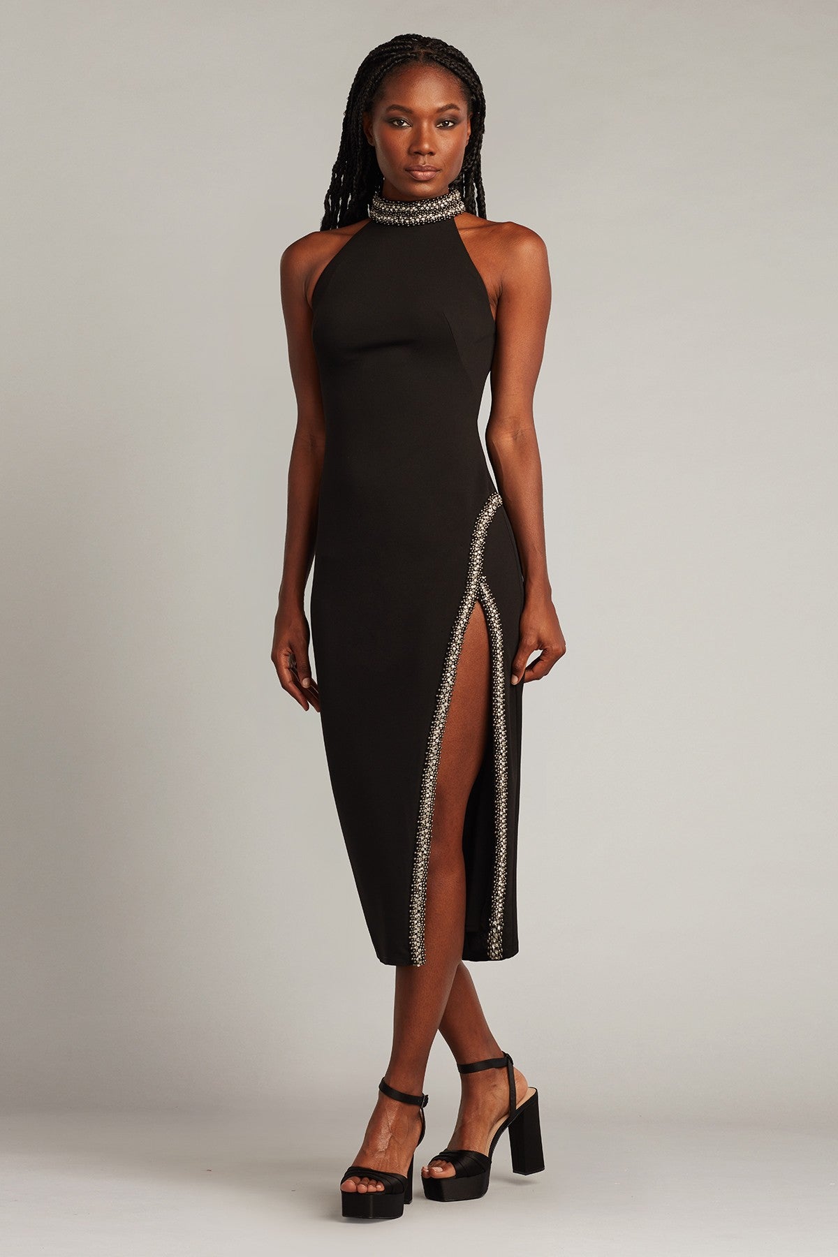 Steva Embellished Halter Midi Dress – Tadashi Shoji Official Online Boutique