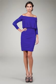 3/4 Sleeve Off Shoulder Cocktail Dress in Blue Iris