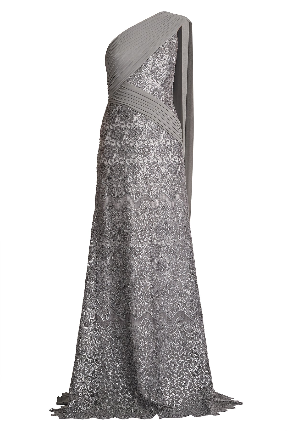 Eamon Draped Sleeve Sequin Embroidered Gown-MIST Ghost