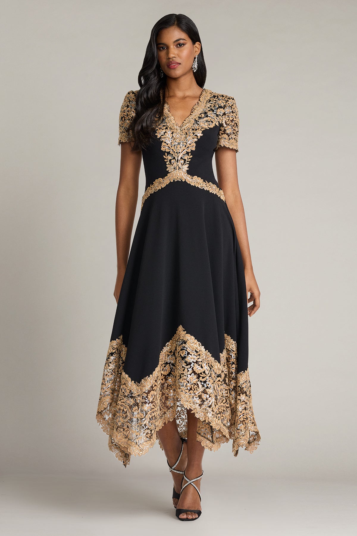 Neneh Embroidered Handkerchief Hem Midi Dress-CPSBK Front