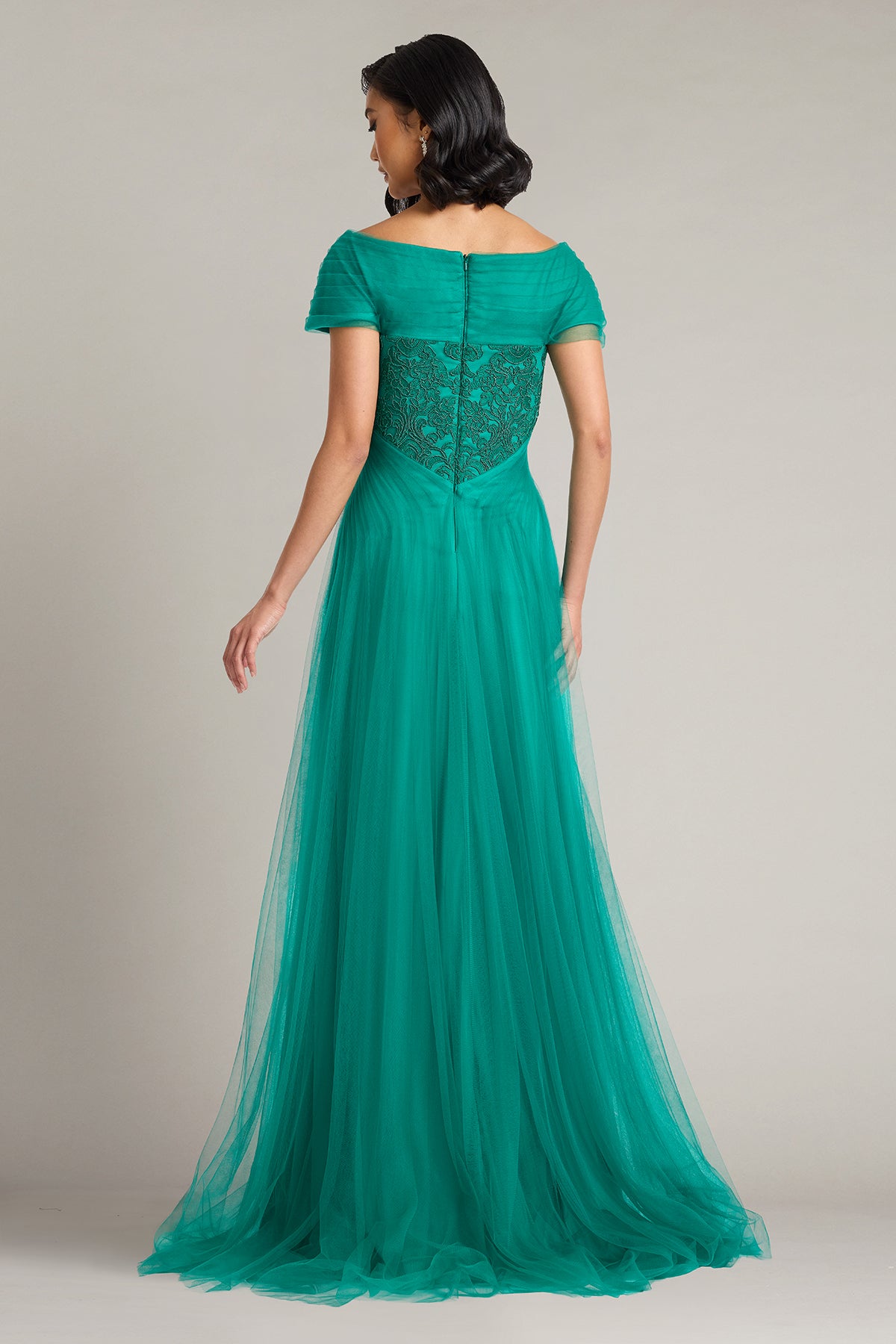 Parello Lotus Embroidered Tulle Gown-EMERA Back