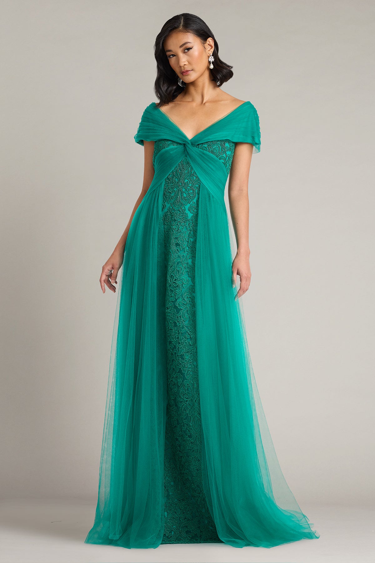 Parello Lotus Embroidered Tulle Gown-EMERA Front