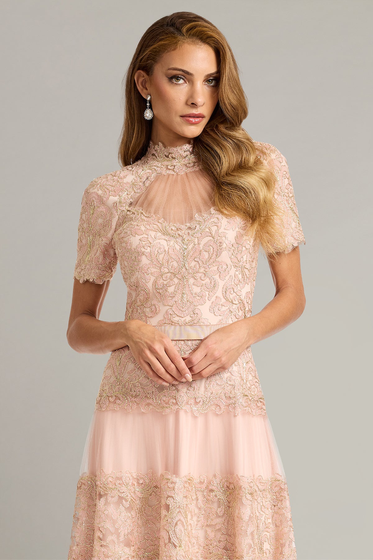 Stelly Lotus Embroidered Tulle Midi Dress-PE/GD Crop