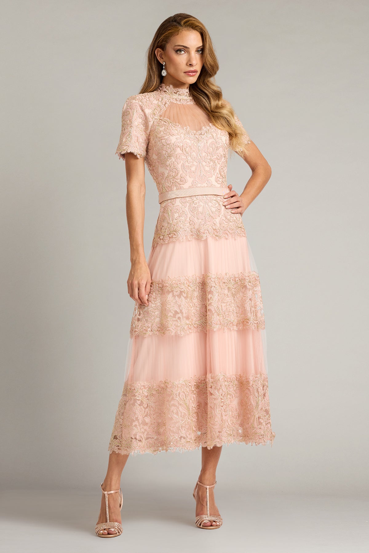 Stelly Lotus Embroidered Tulle Midi Dress-PE/GD Front