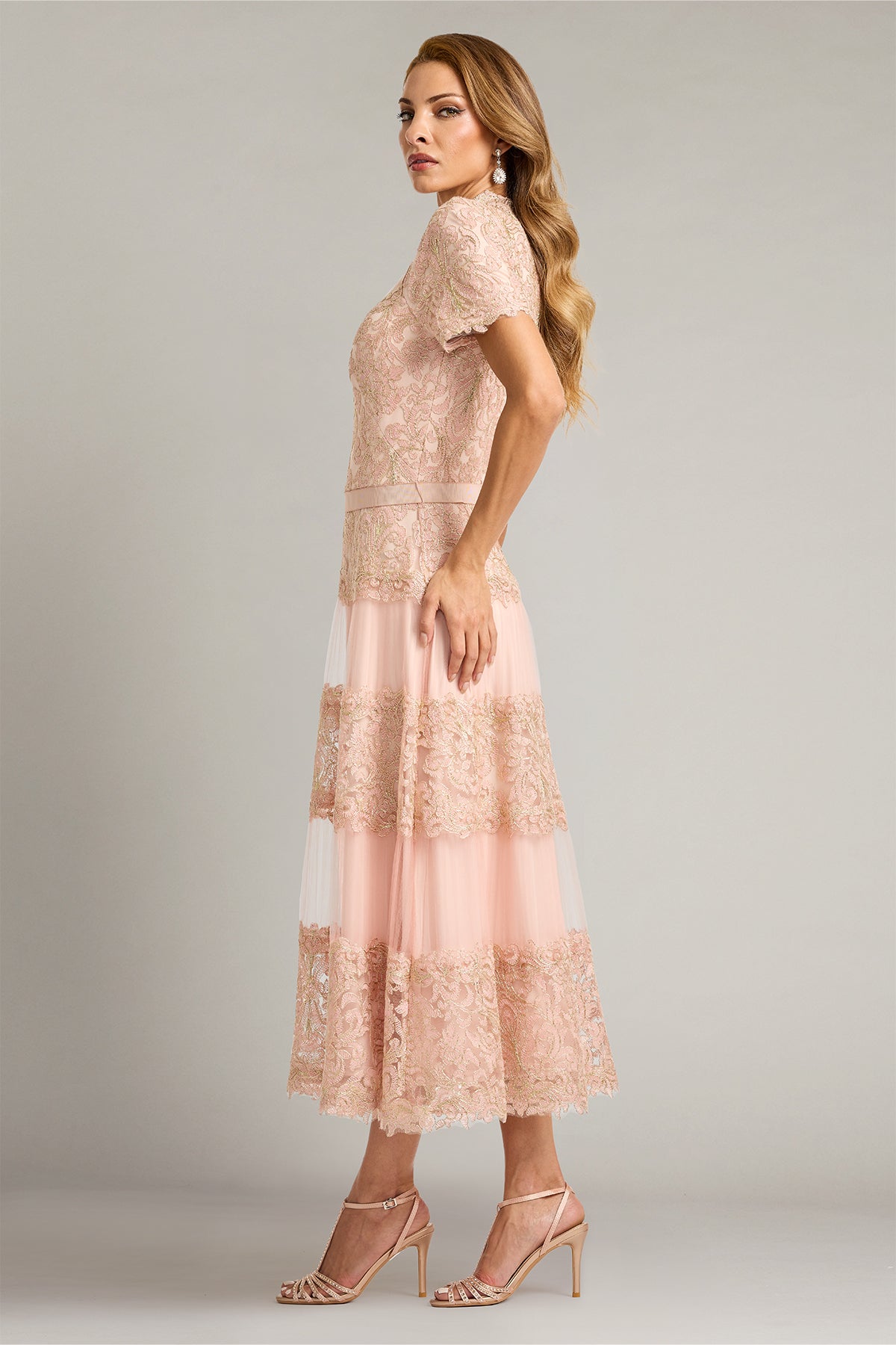 Stelly Lotus Embroidered Tulle Midi Dress-PE/GD Side