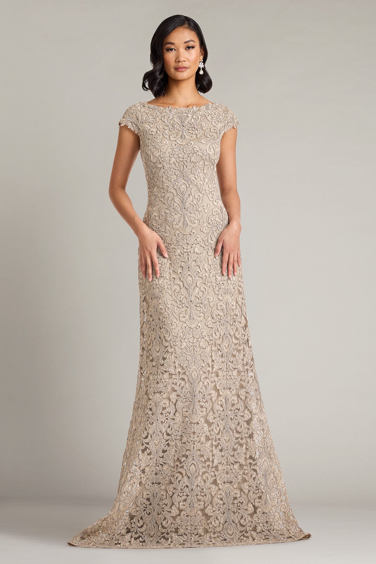 Hoyt Lotus Embroidered Tulle Gown-PUMIC Front