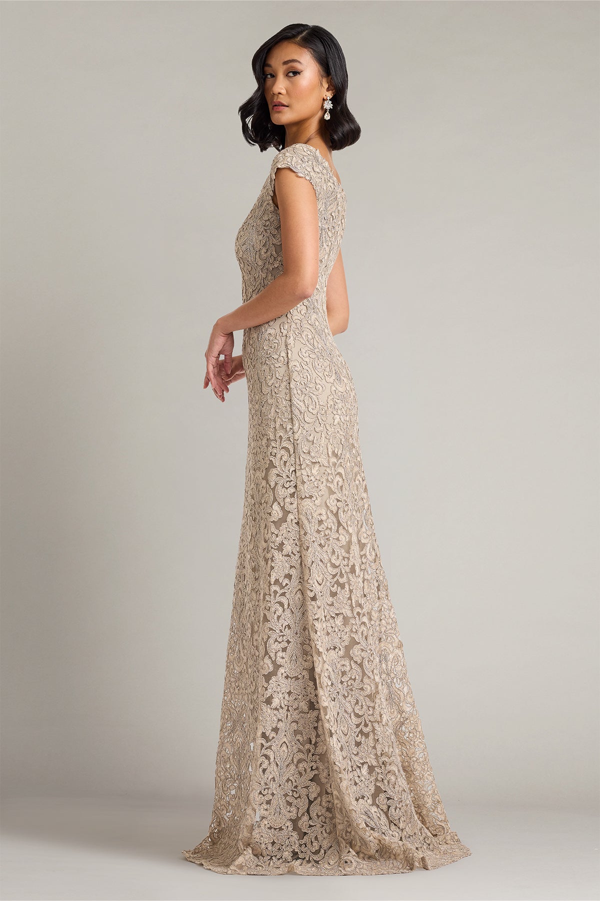 Hoyt Lotus Embroidered Tulle Gown-PUMIC Side