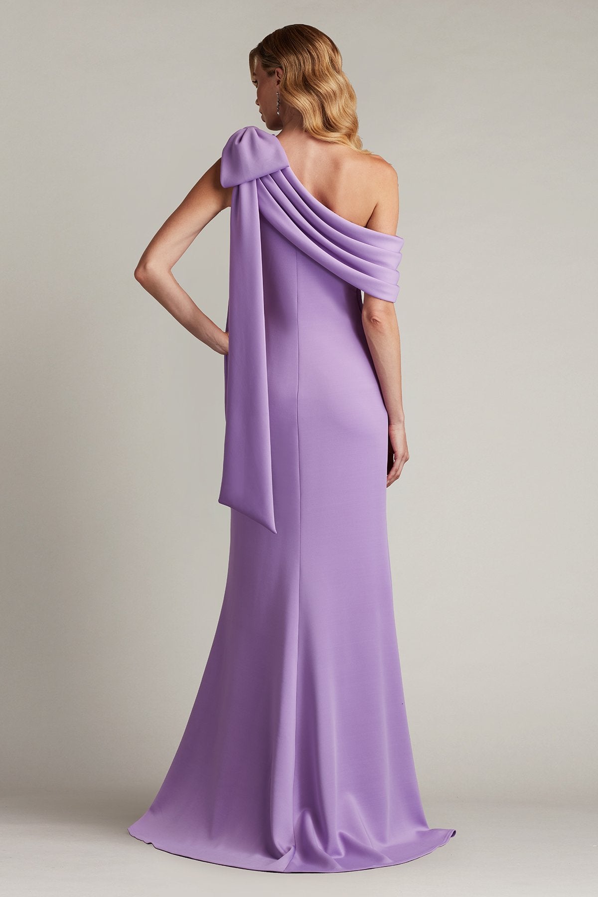 Cassia Bow-Shoulder Crepe Gown