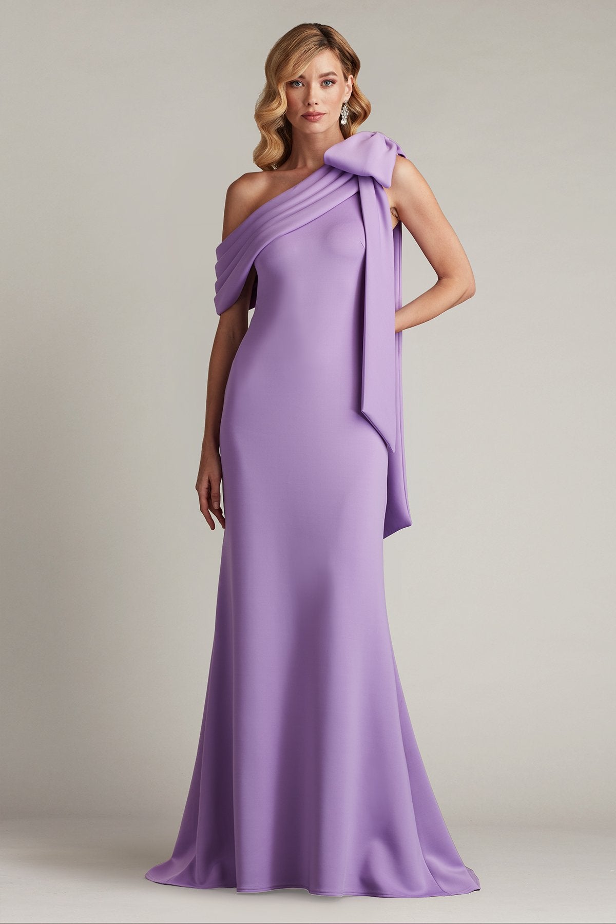 Cassia Bow-Shoulder Crepe Gown