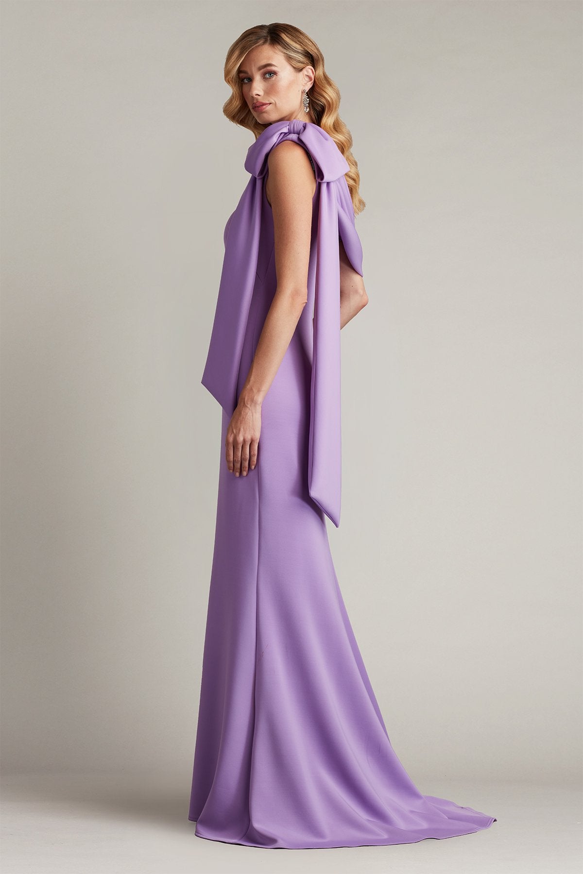 Cassia Bow-Shoulder Crepe Gown
