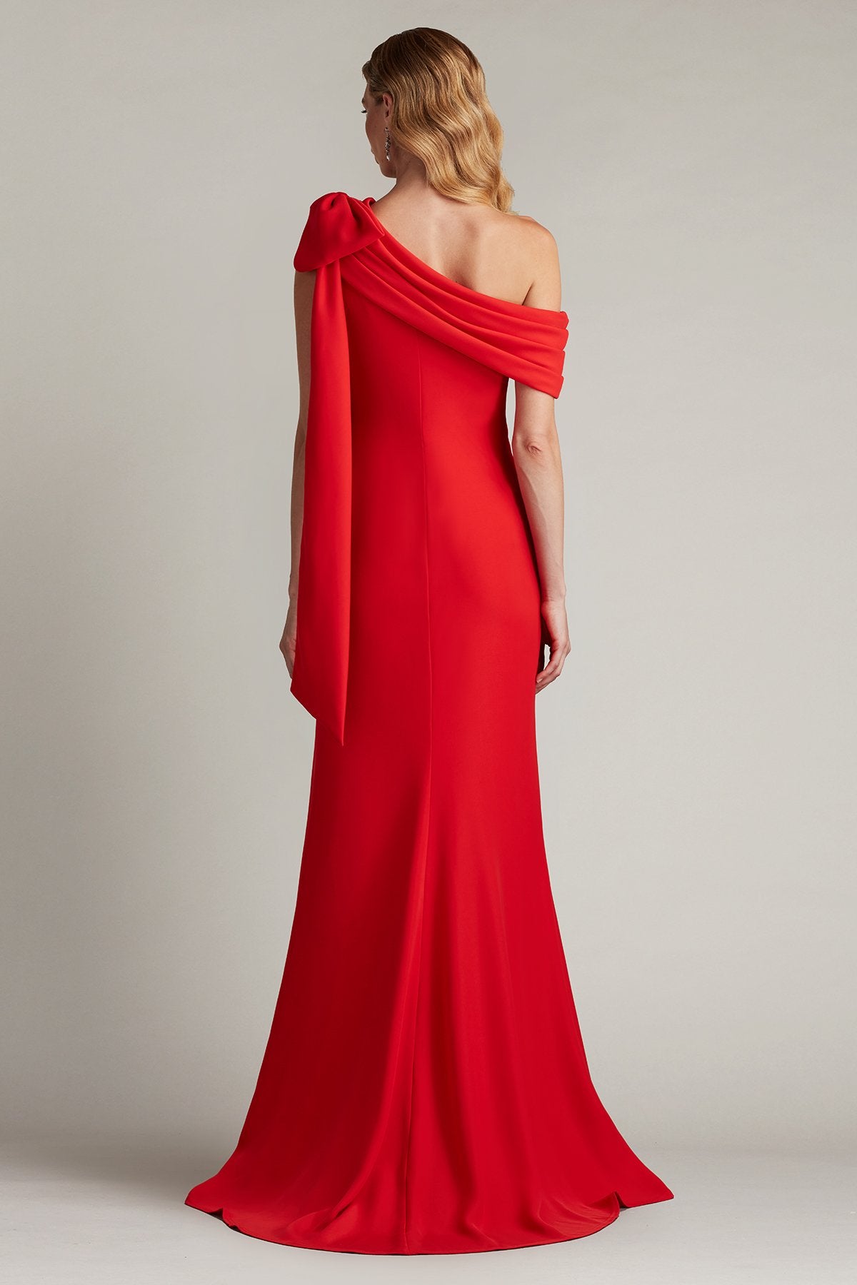 Cassia Bow-Shoulder Crepe Gown