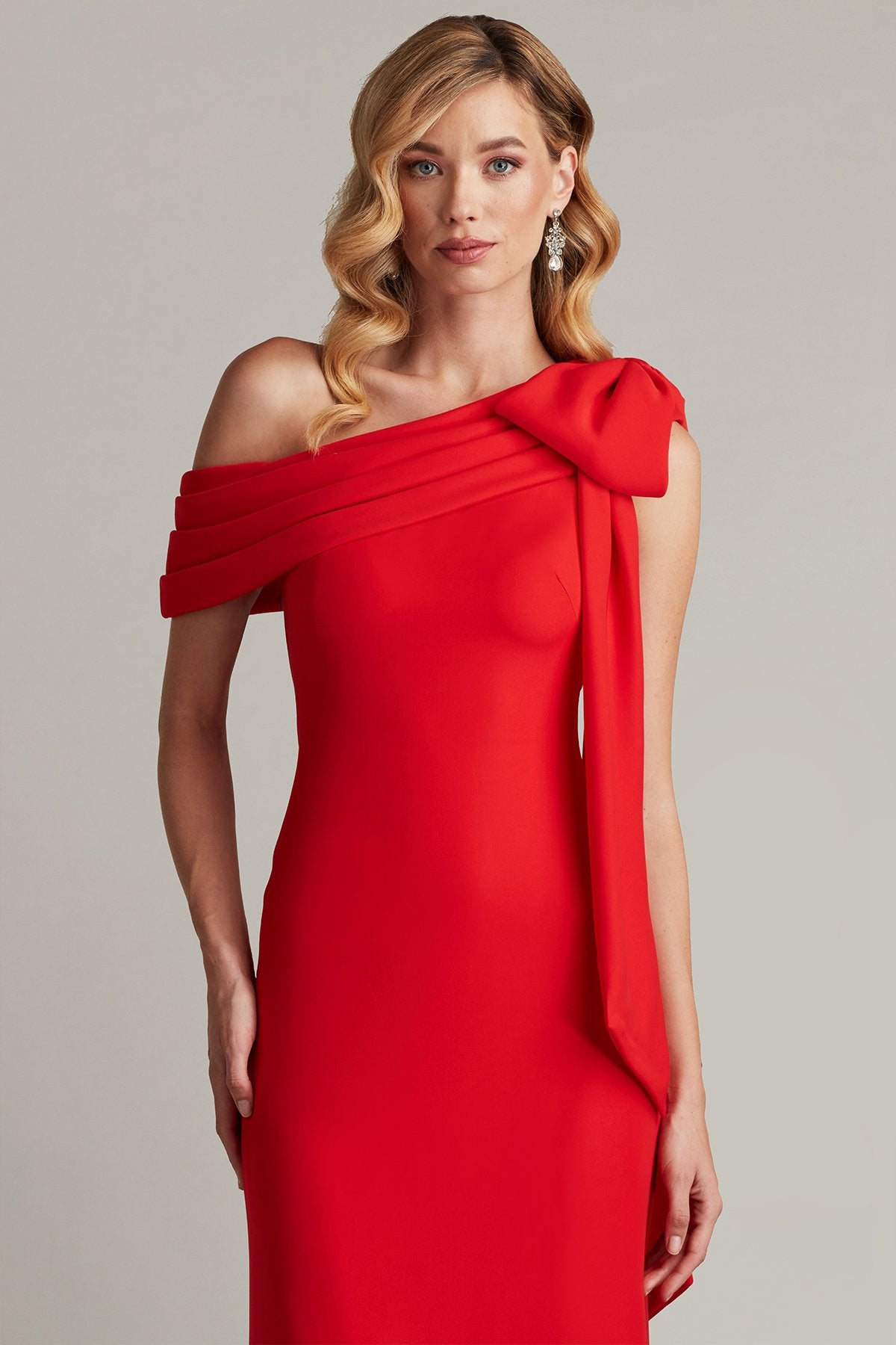 Cassia Bow-Shoulder Crepe Gown