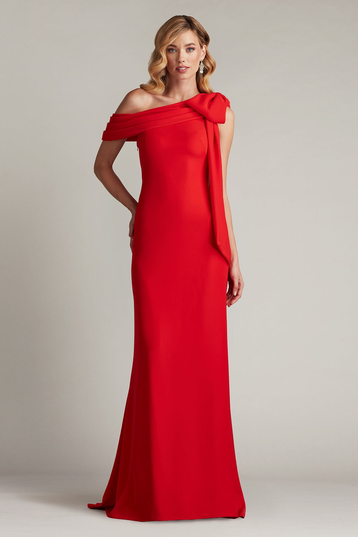 Cassia Bow-Shoulder Crepe Gown