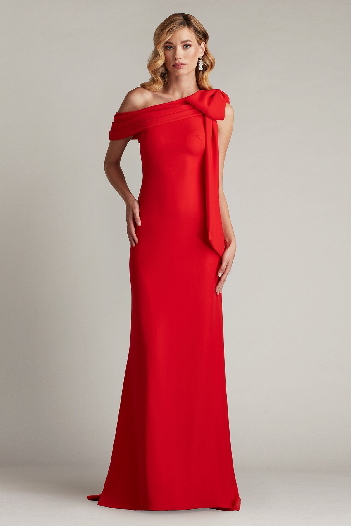 Cassia Bow-Shoulder Crepe Gown