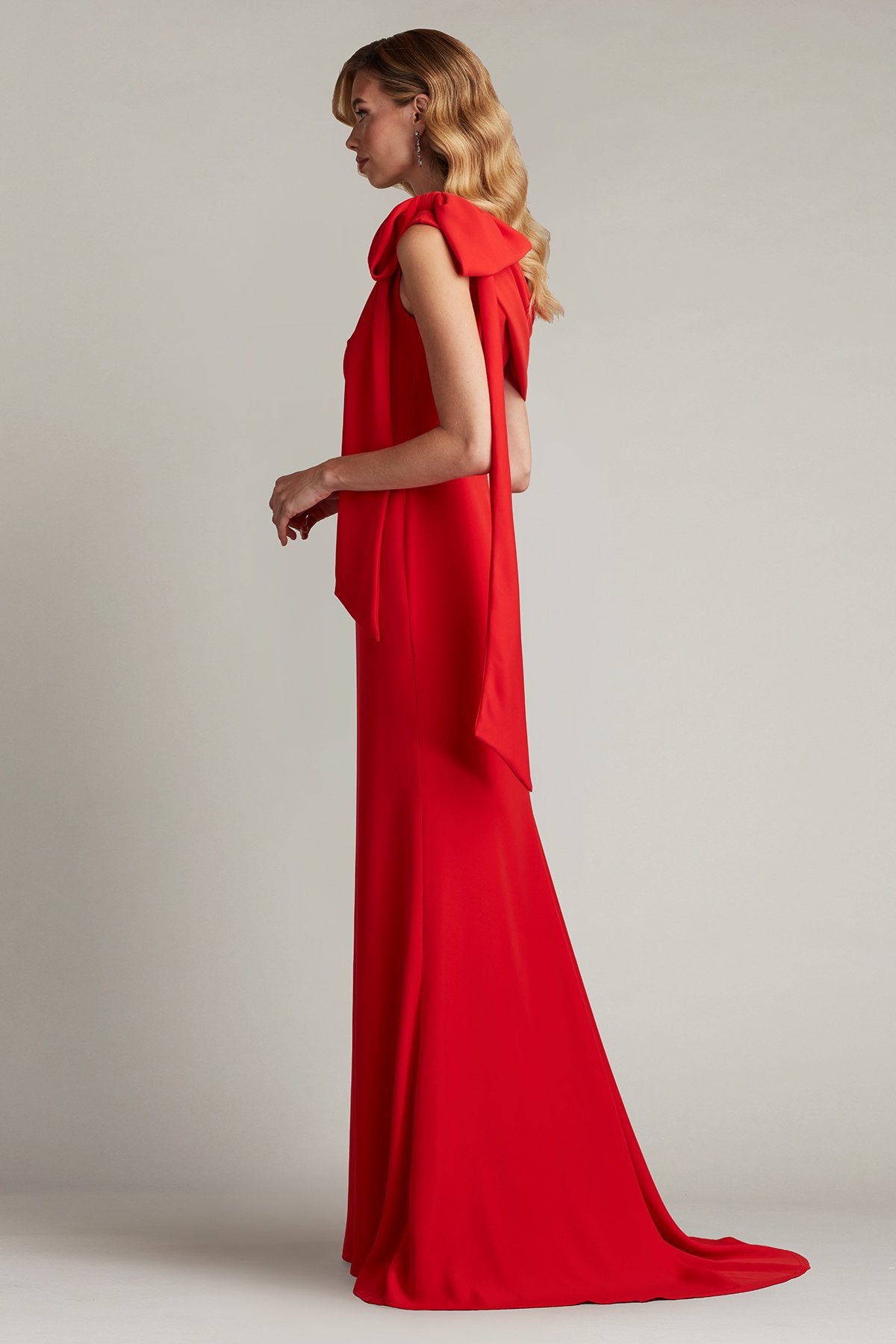 Cassia Bow-Shoulder Crepe Gown