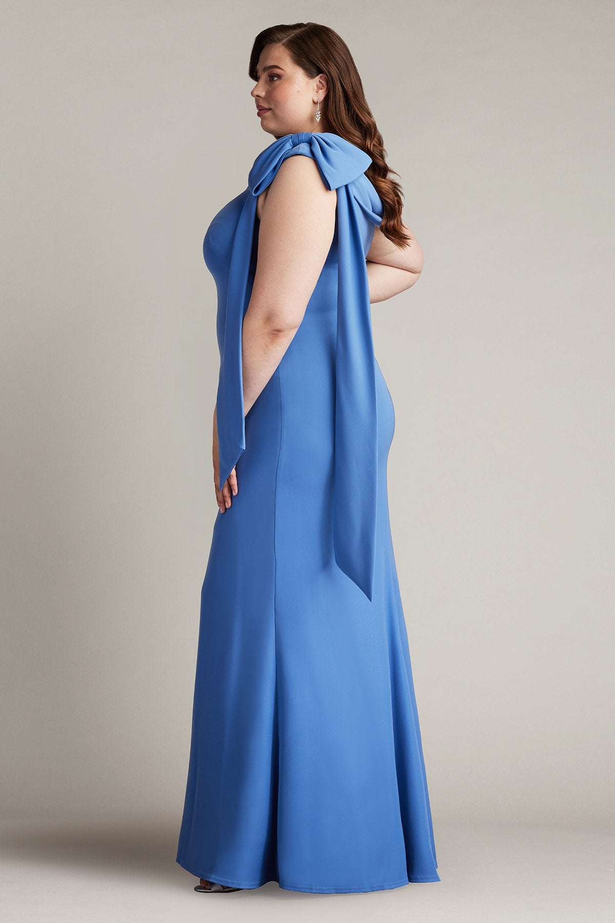 Cassia Bow-Shoulder Crepe Gown - PLUS SIZE