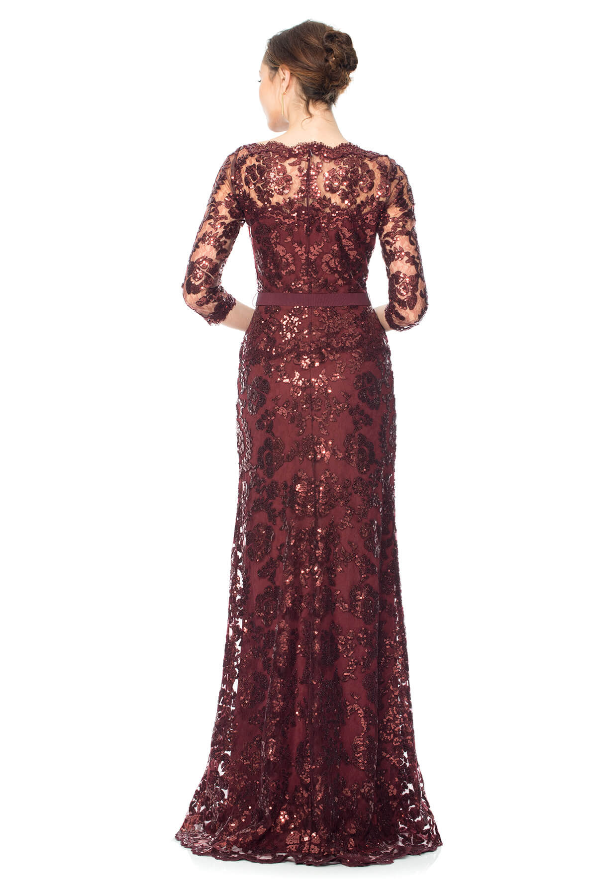 Tadashi Shoji - Paillette Embroidered Lace 3/4 Sleeve Gown