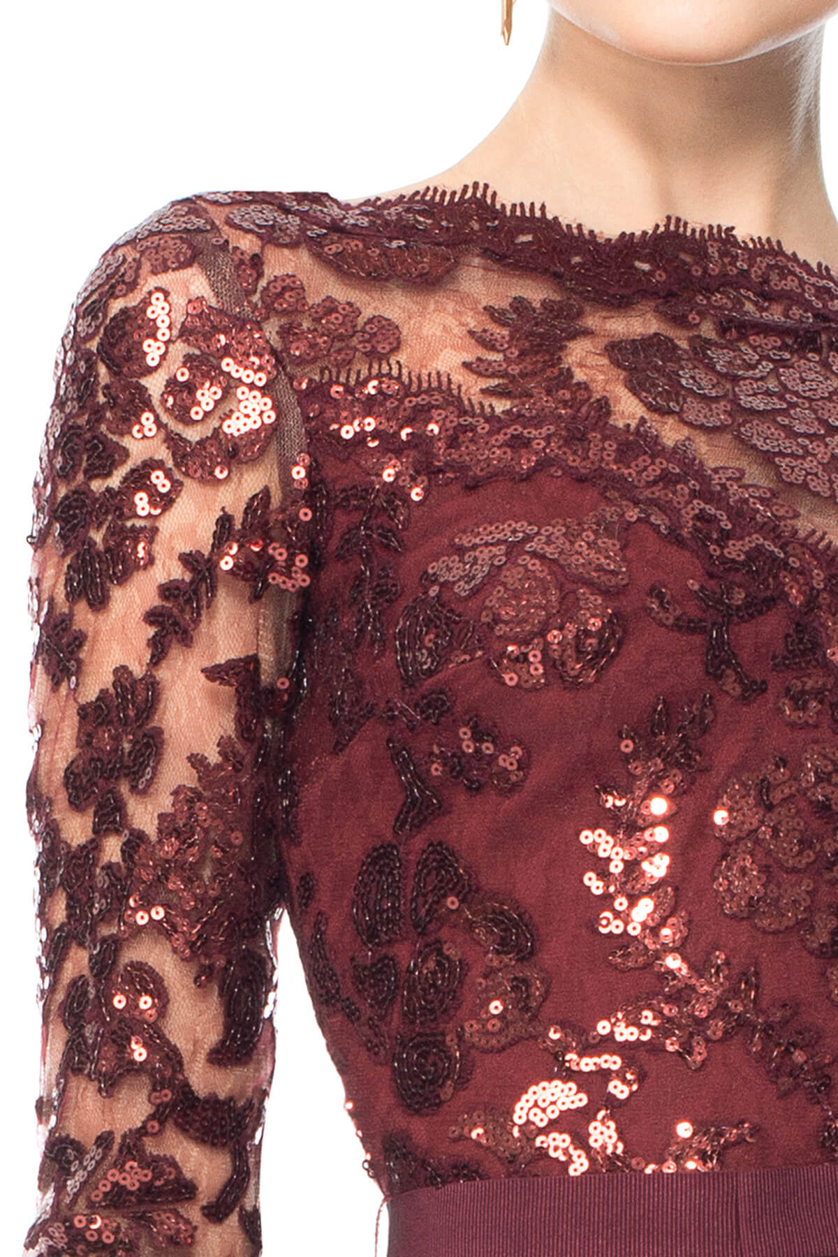Tadashi Shoji - Paillette Embroidered Lace 3/4 Sleeve Gown - Detail