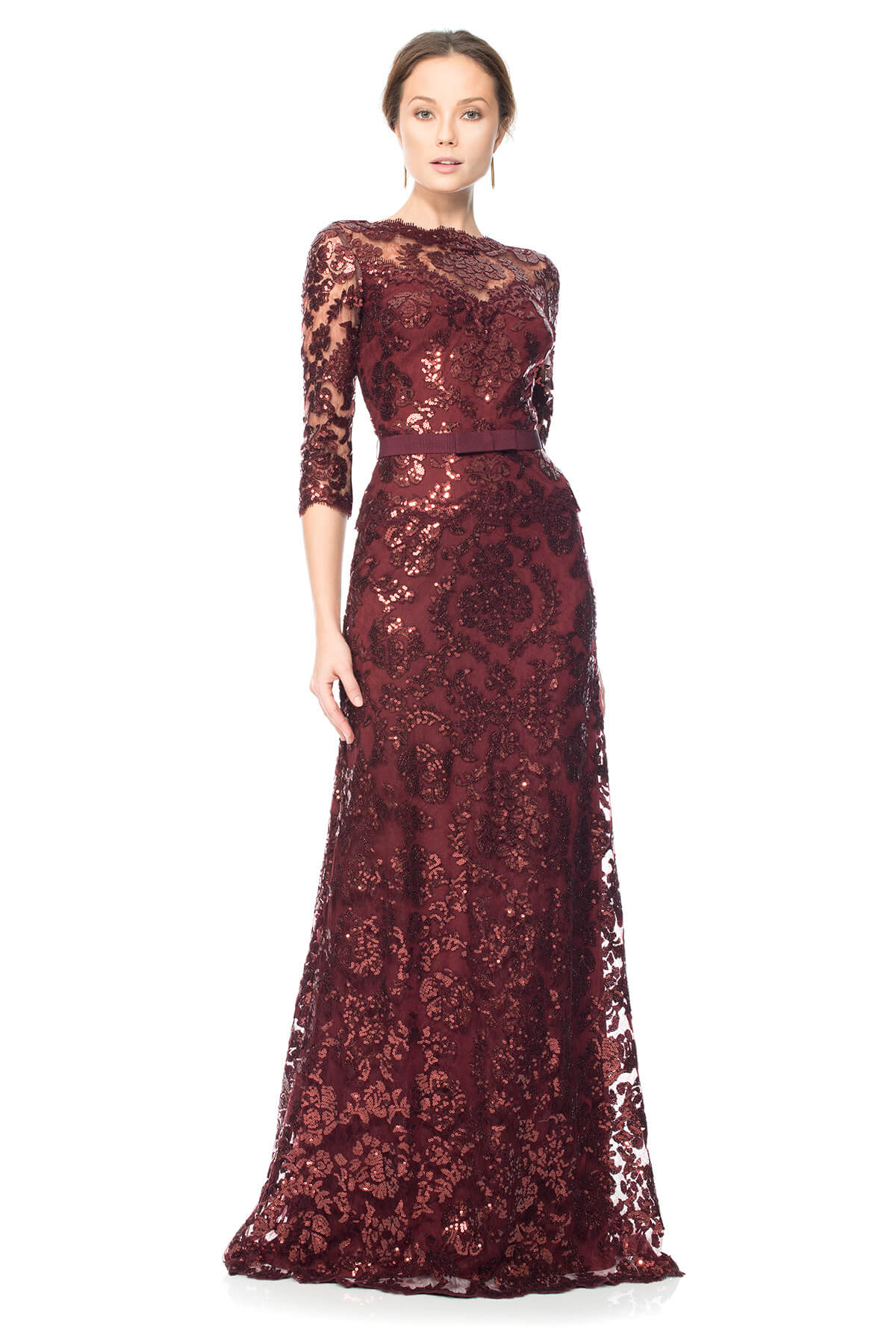 Tadashi Shoji - Paillette Embroidered Lace 3/4 Sleeve Gown