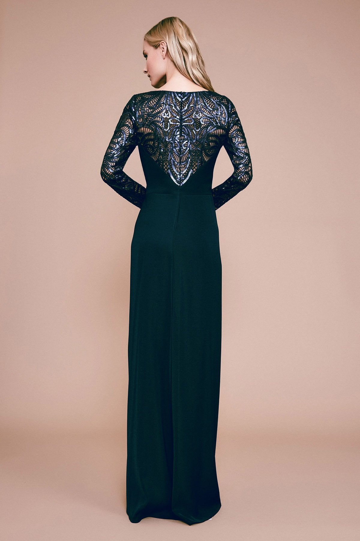 Tadashi Shoji - Amir Long-Sleeve Crepe Sequin Gown