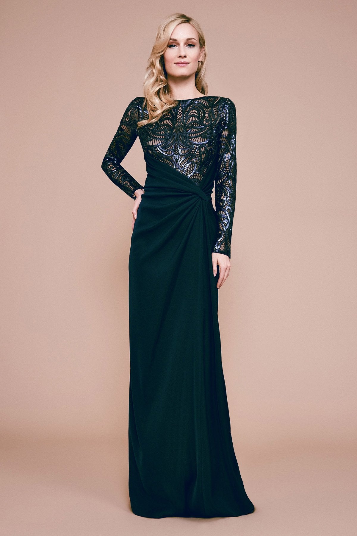 Tadashi Shoji - Amir Long-Sleeve Crepe Sequin Gown