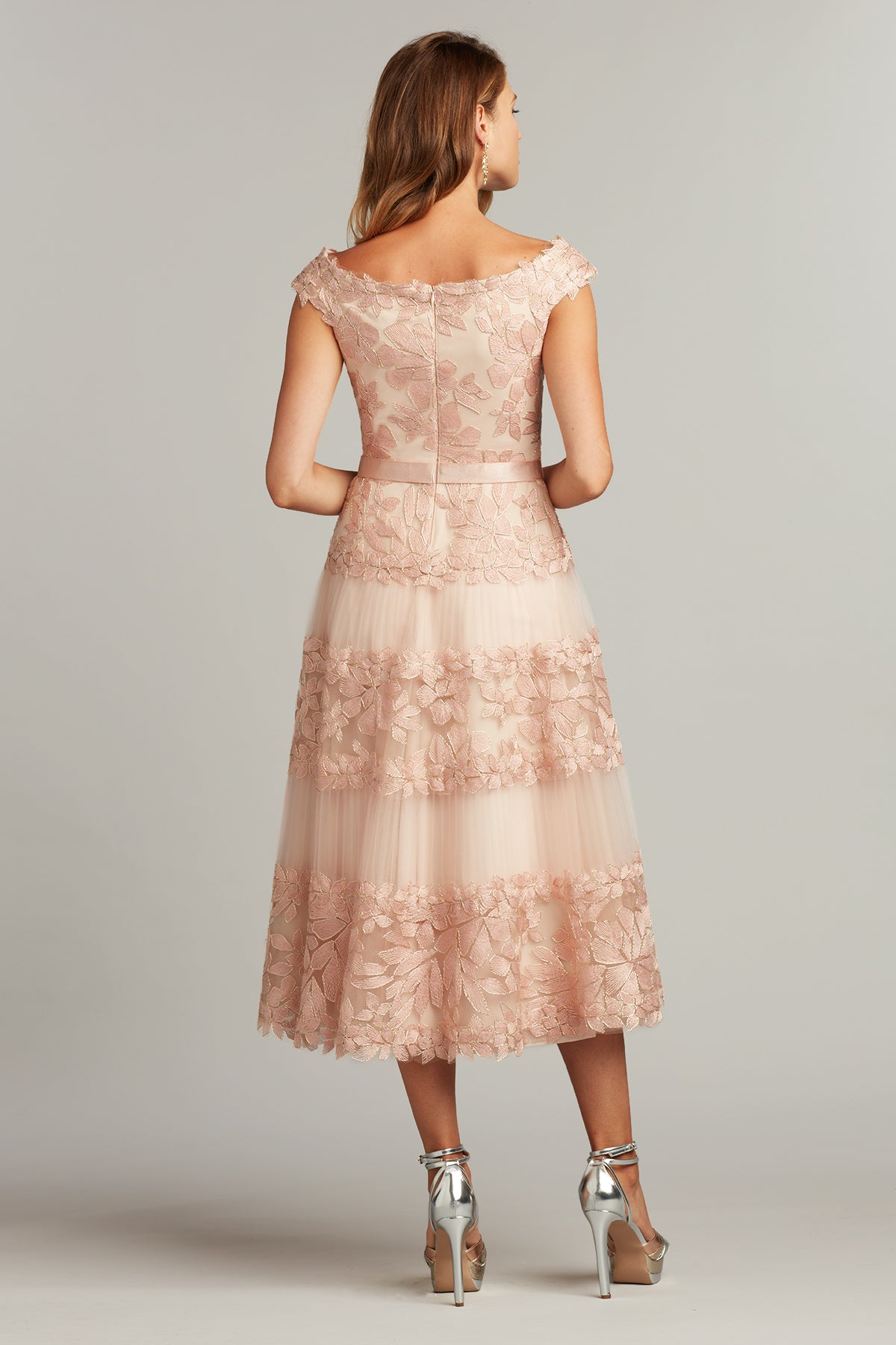 Adriane Floral Embroidered Tea-Length Dress