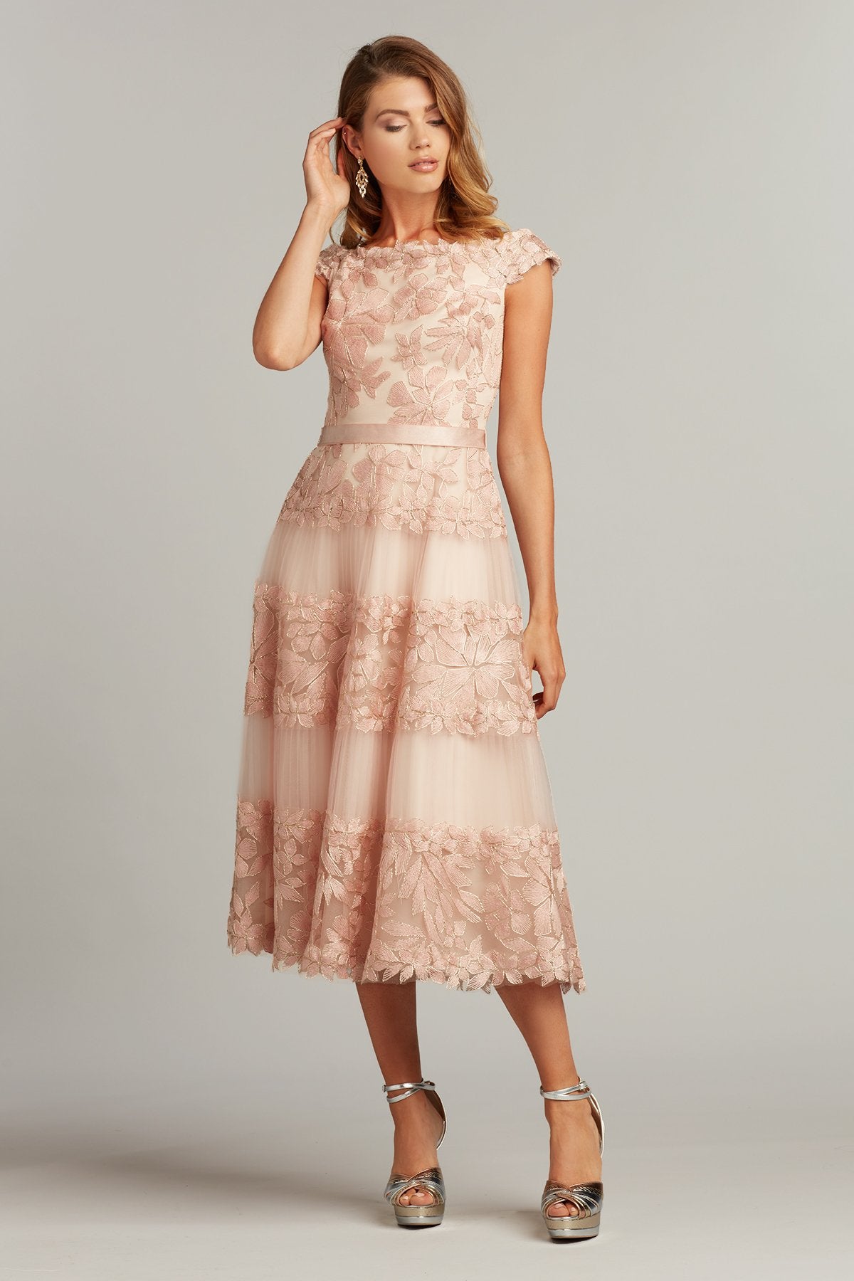 Adriane Floral Embroidered Tea-Length Dress