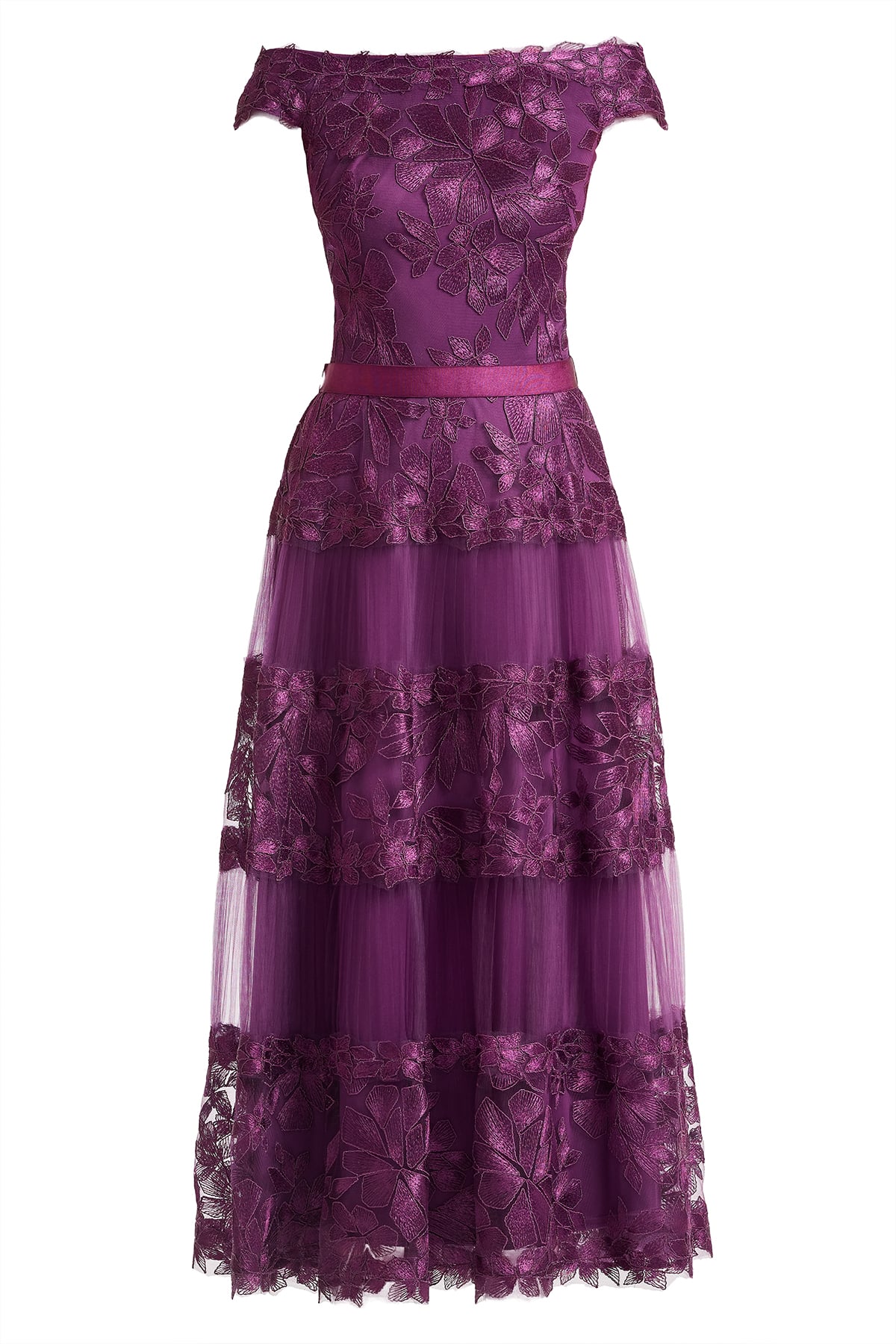 Adriane Floral Embroidered Tea-Length Dress