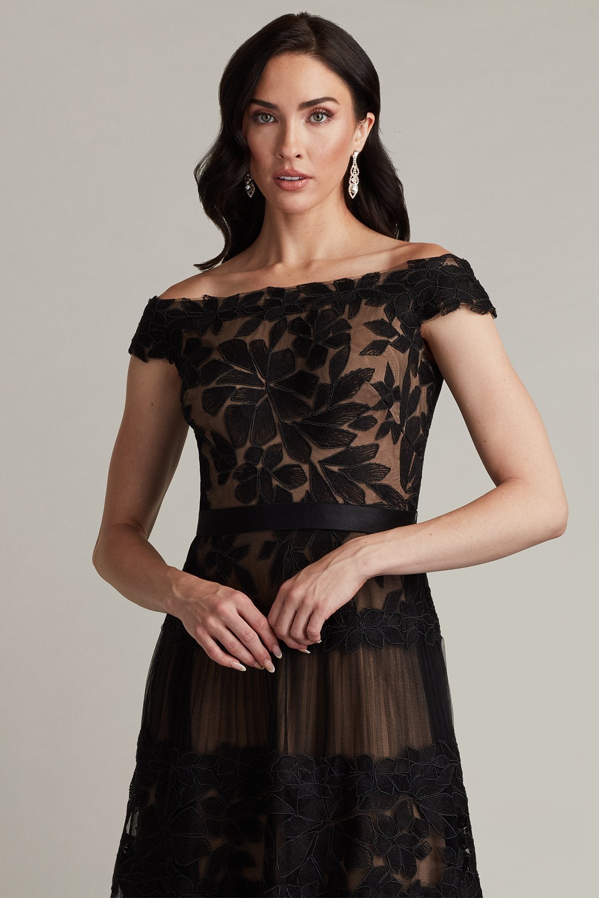 Adriane Floral Embroidered Tea-Length Dress