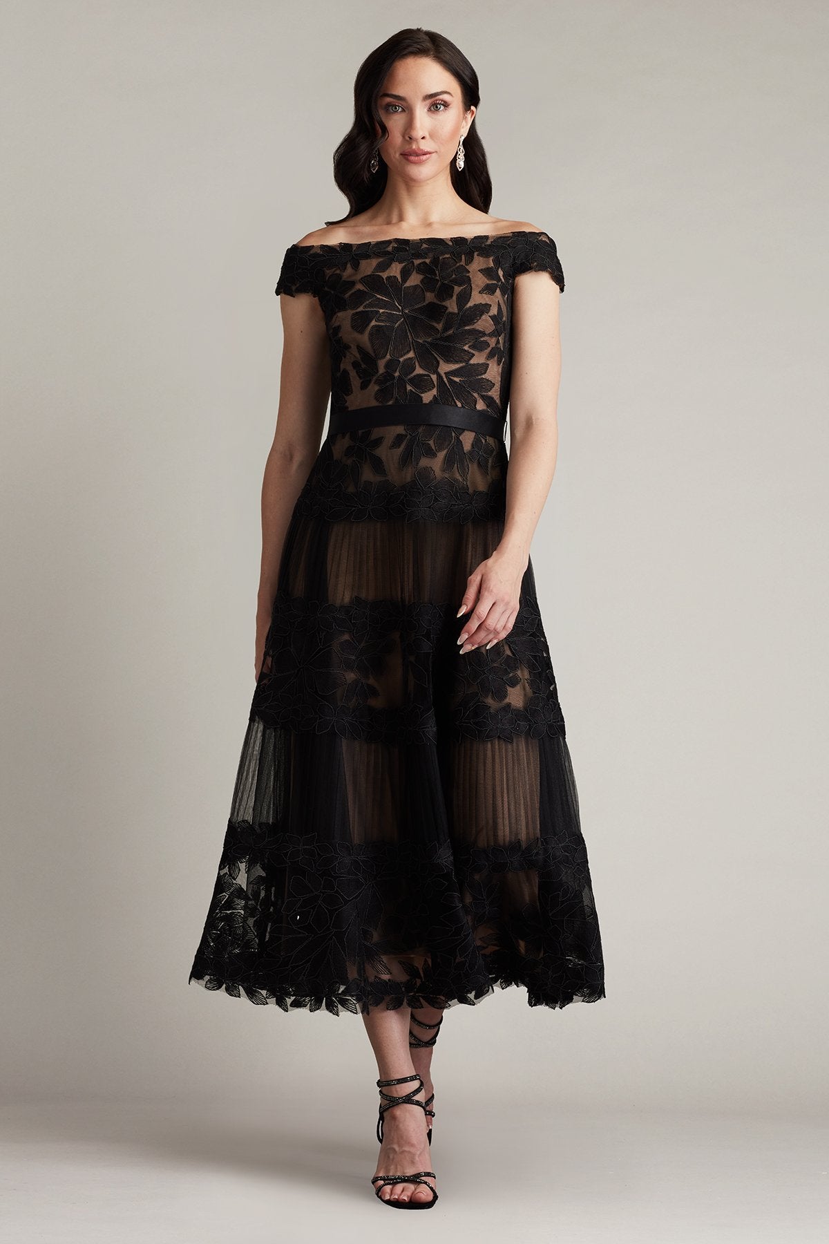 Adriane Floral Embroidered Tea-Length Dress