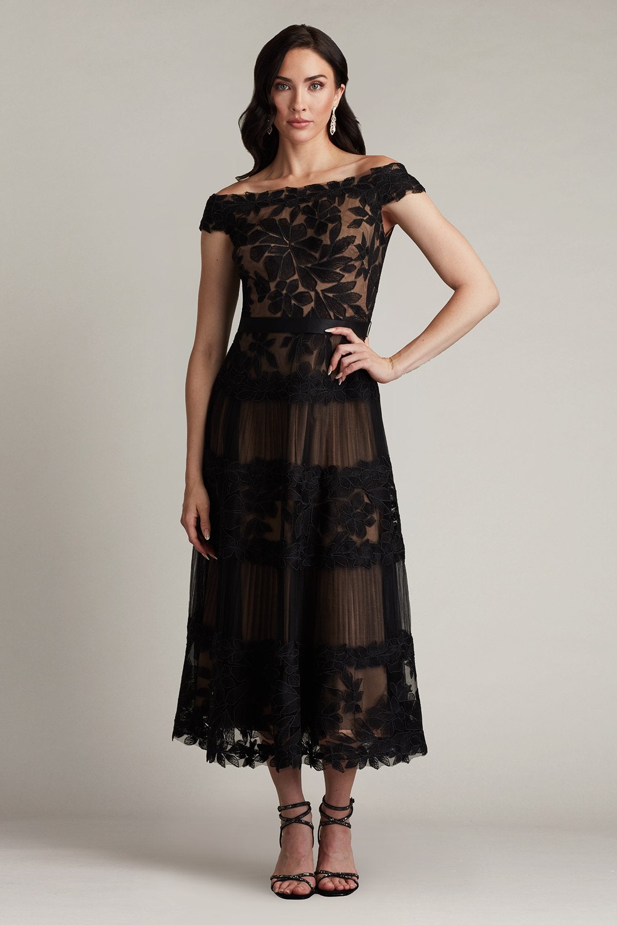 Adriane Floral Embroidered Tea-Length Dress