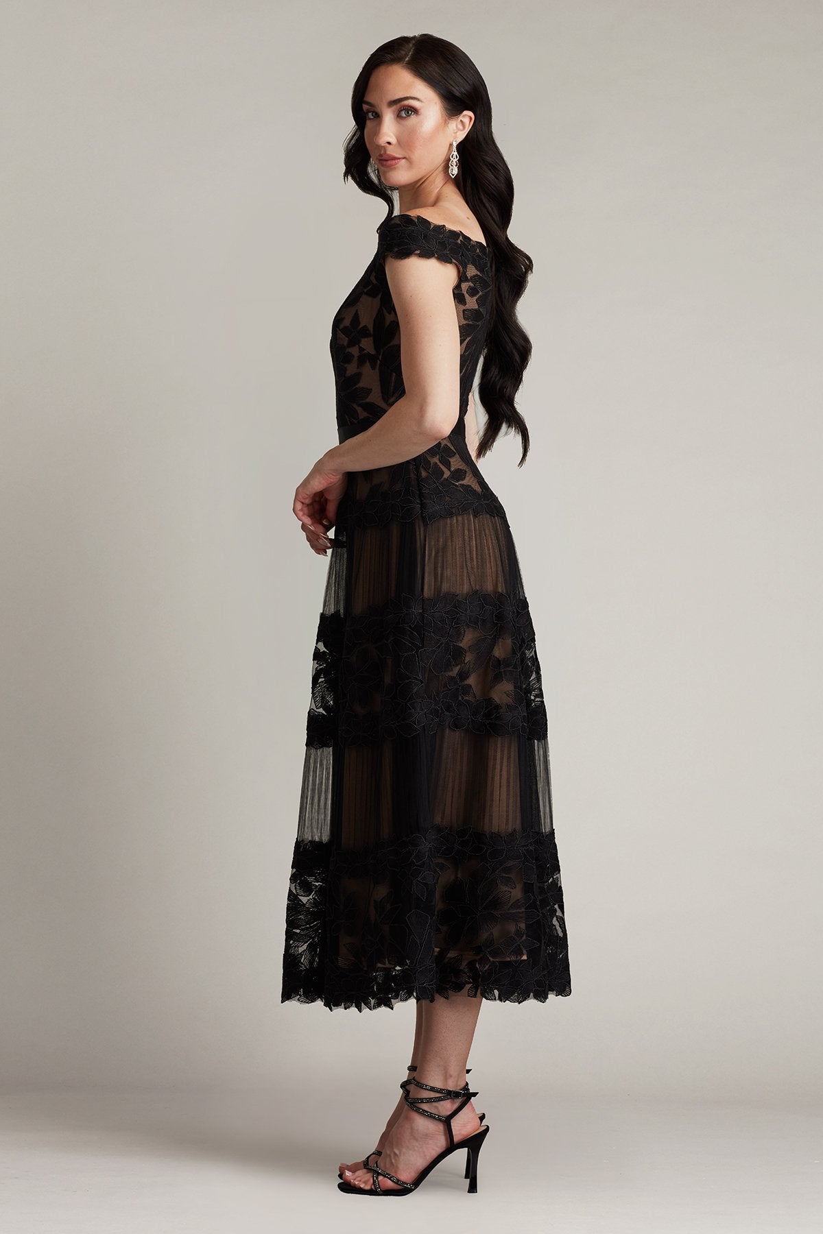 Adriane Floral Embroidered Tea-Length Dress