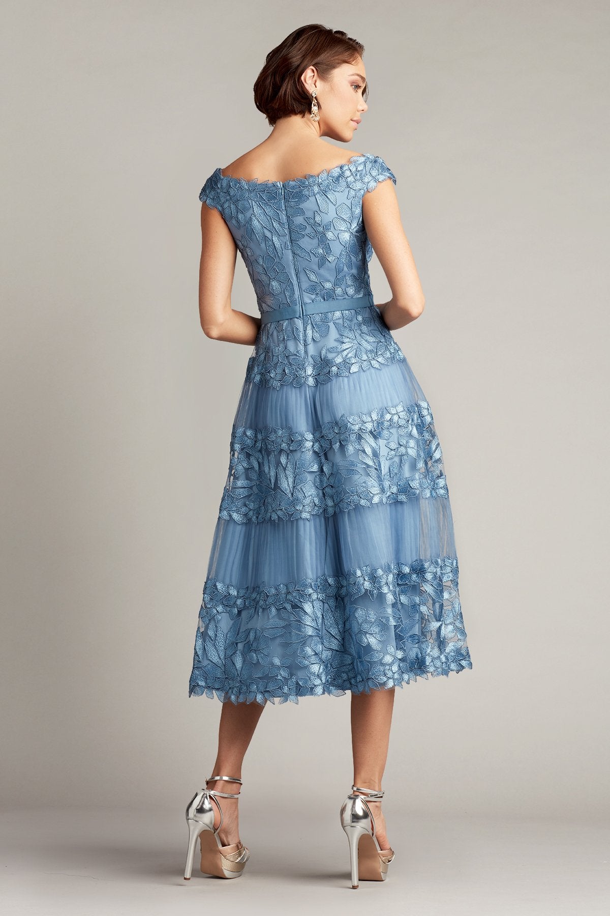 Adriane Floral Embroidered Tea-Lenght Dress