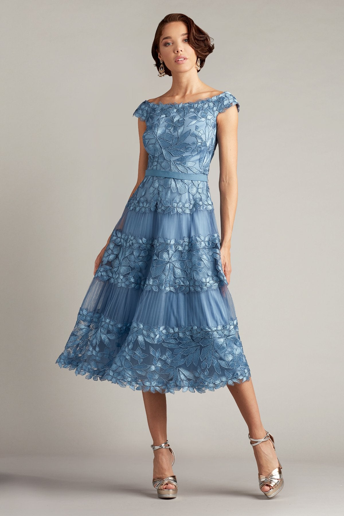 Adriane Floral Embroidered Tea-Length Dress