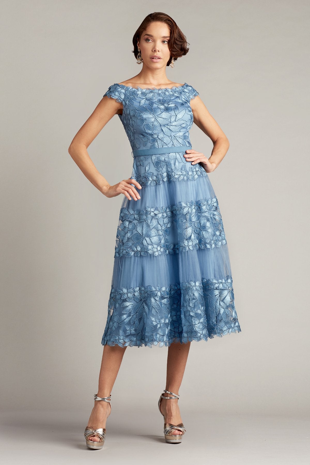 Adriane Floral Embroidered Tea-Lenght Dress