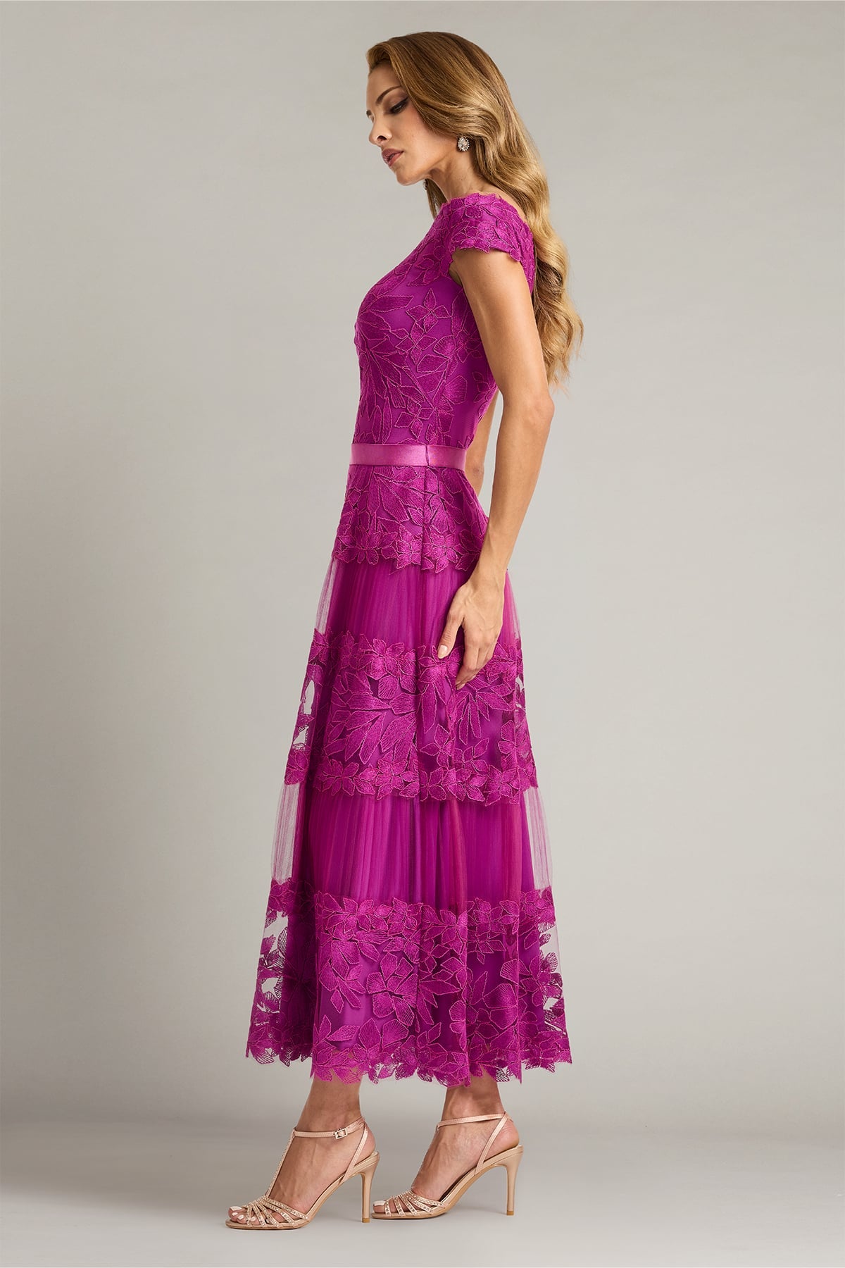 Adriane Floral Embroidered Tea-Length Dress