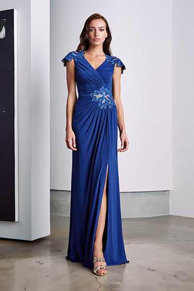 Abilene Beaded Draped Jersey Gown