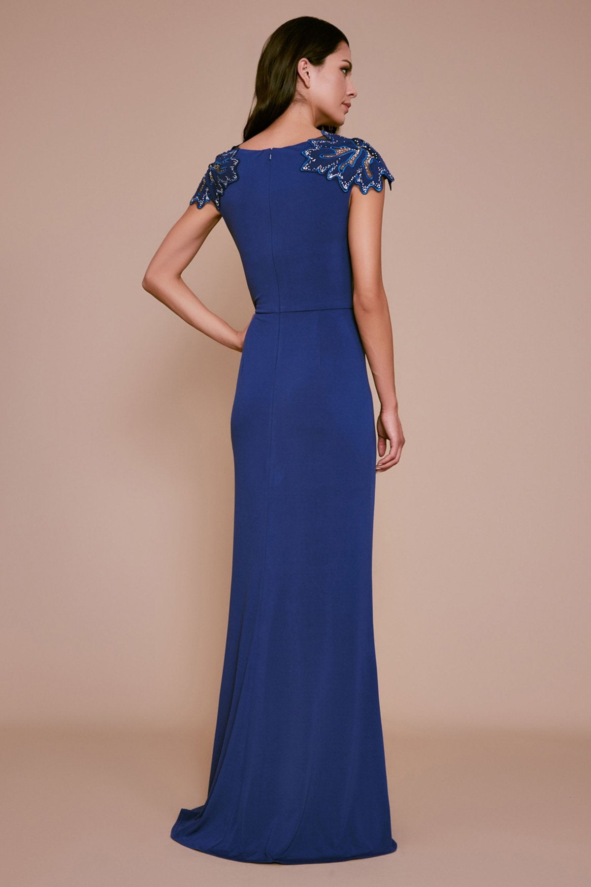 Tadashi Shoji - Abilene Beaded Draped Jersey Gown