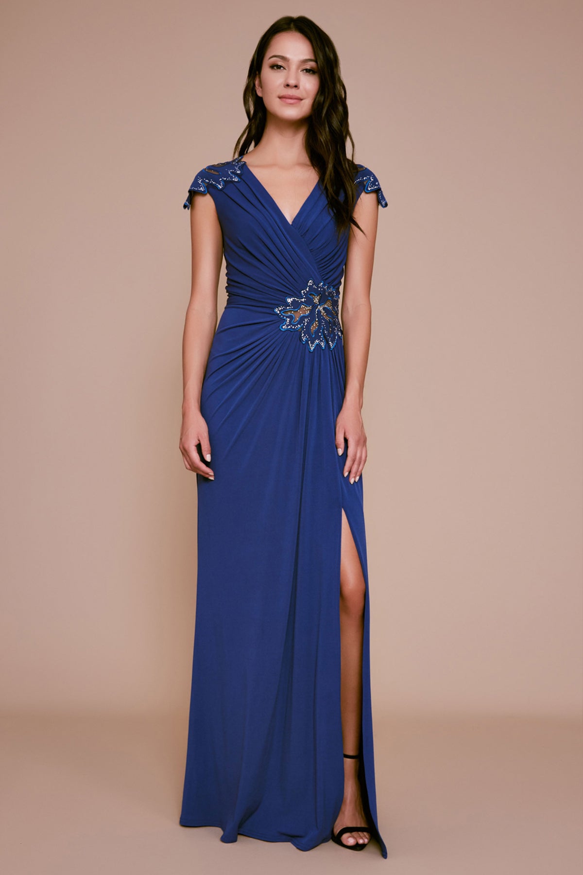Tadashi Shoji - Abilene Beaded Draped Jersey Gown