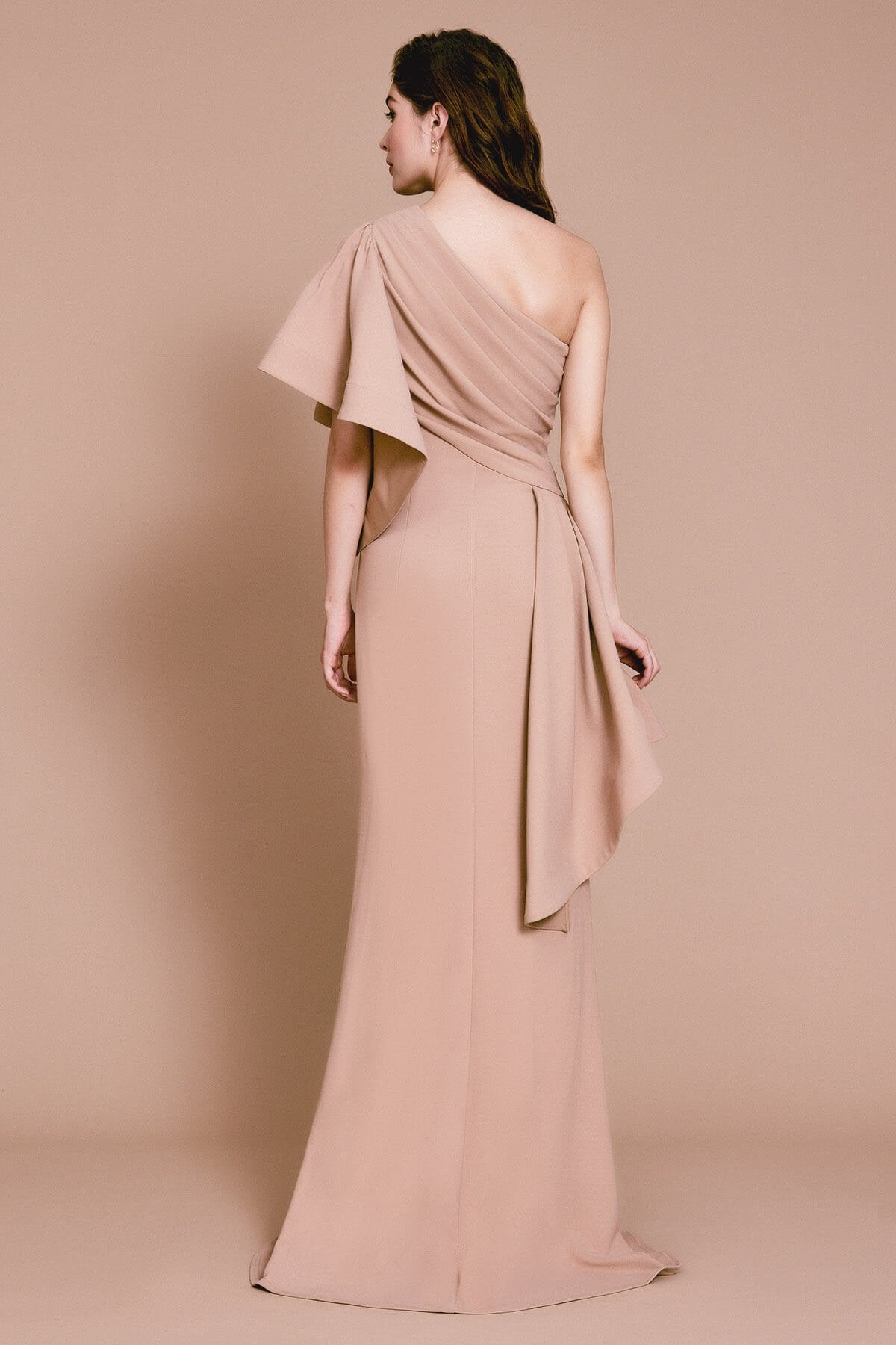 Aboah One-Shoulder Flutter Sleeve Gown
