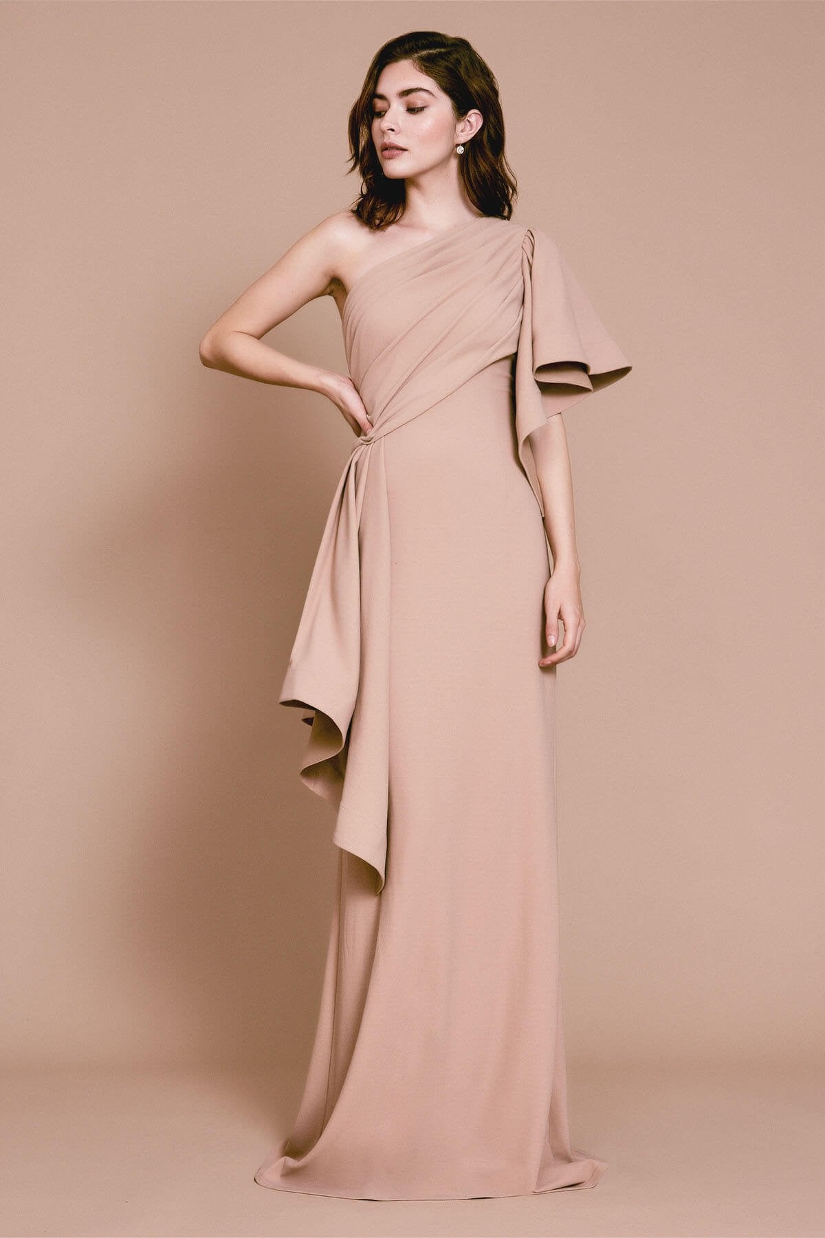 Aboah One-Shoulder Flutter Sleeve Gown