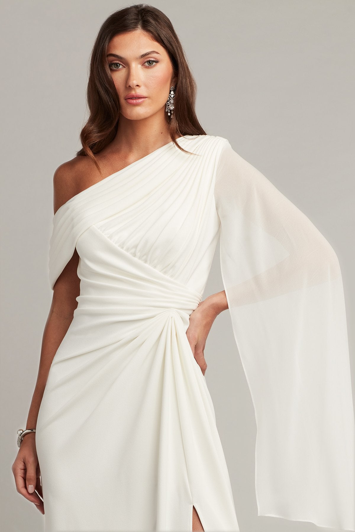 Quill Draped Cape Sleeve Gown