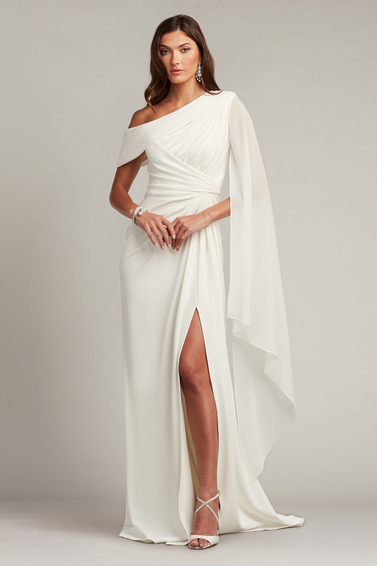 Quill Draped Cape Sleeve Gown