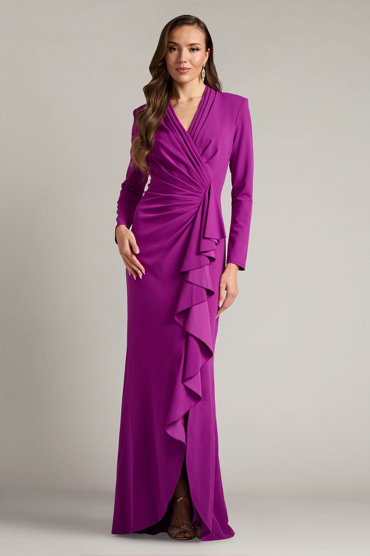Markum Long-Sleeve Flounce Gown