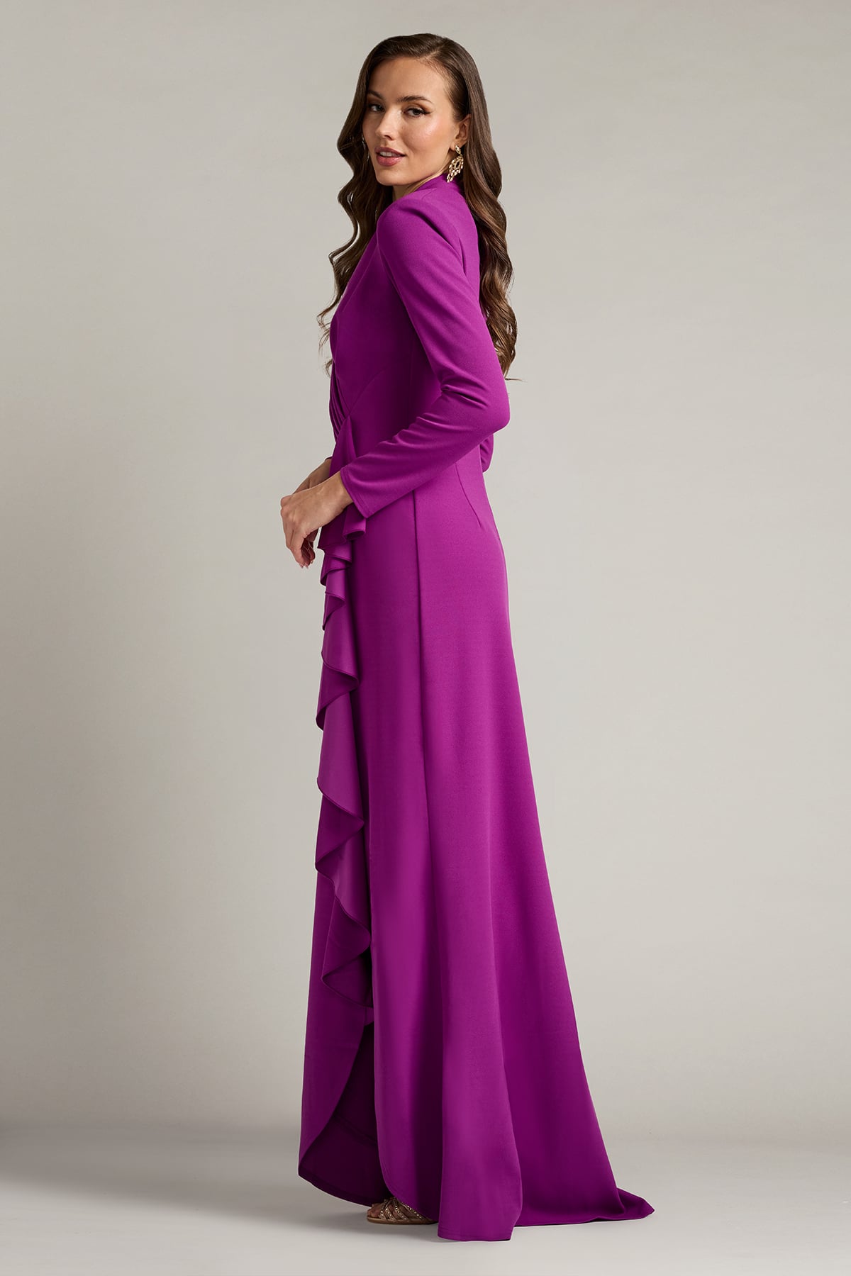 Markum Long-Sleeve Flounce Gown
