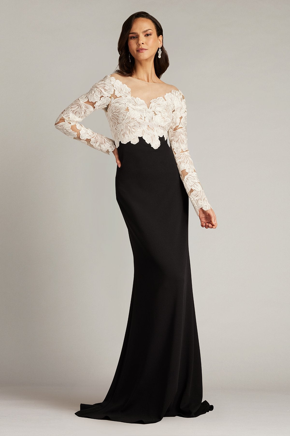 Golie Embroidered Bodice Illusion Gown