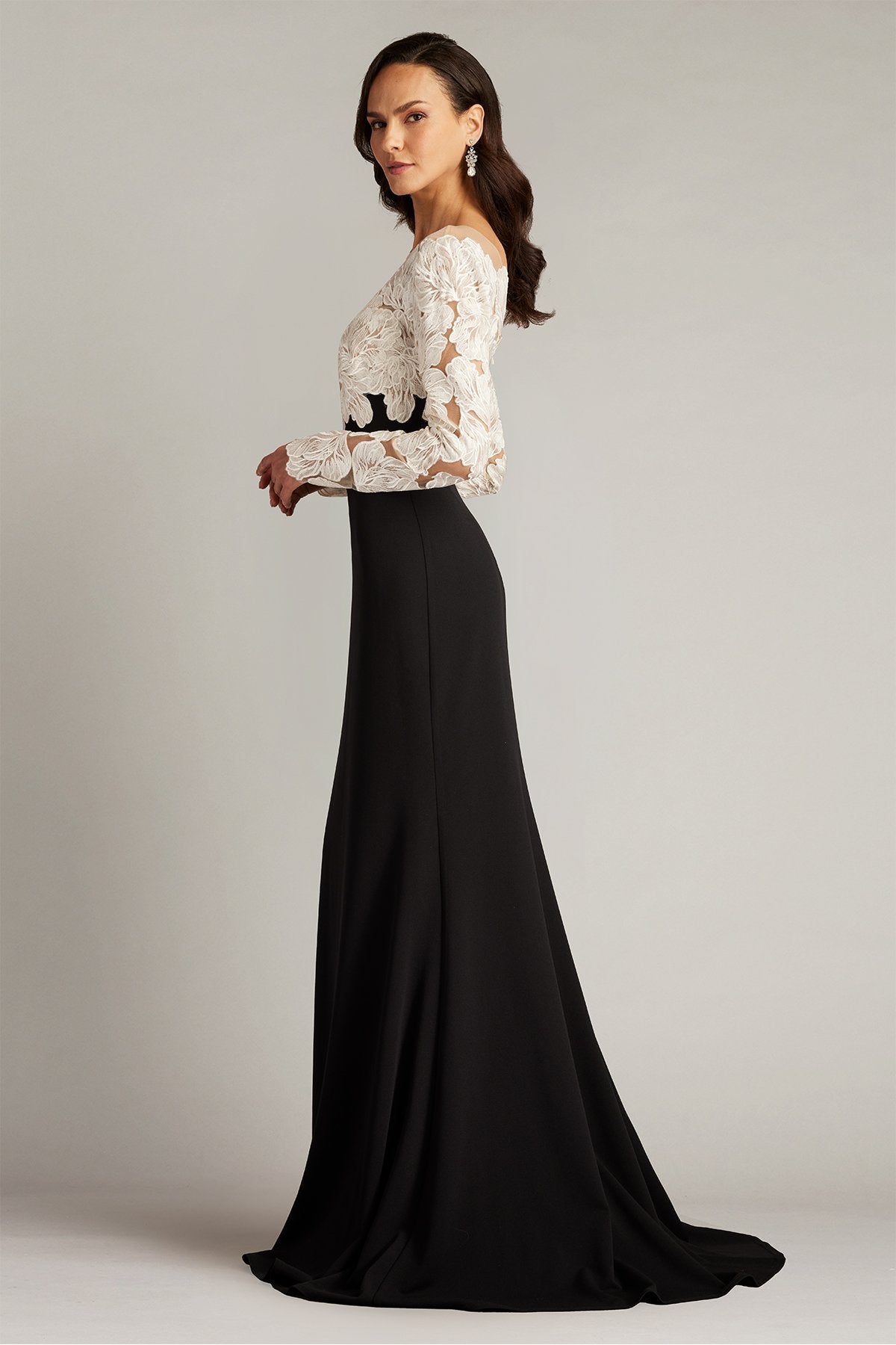 Golie Embroidered Bodice Illusion Gown