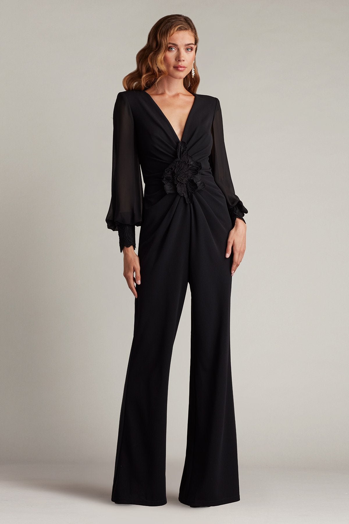 【sahana】 Sahana Bishop Sleeve Plunge Jumpsuit – Tadashi Shoji Official