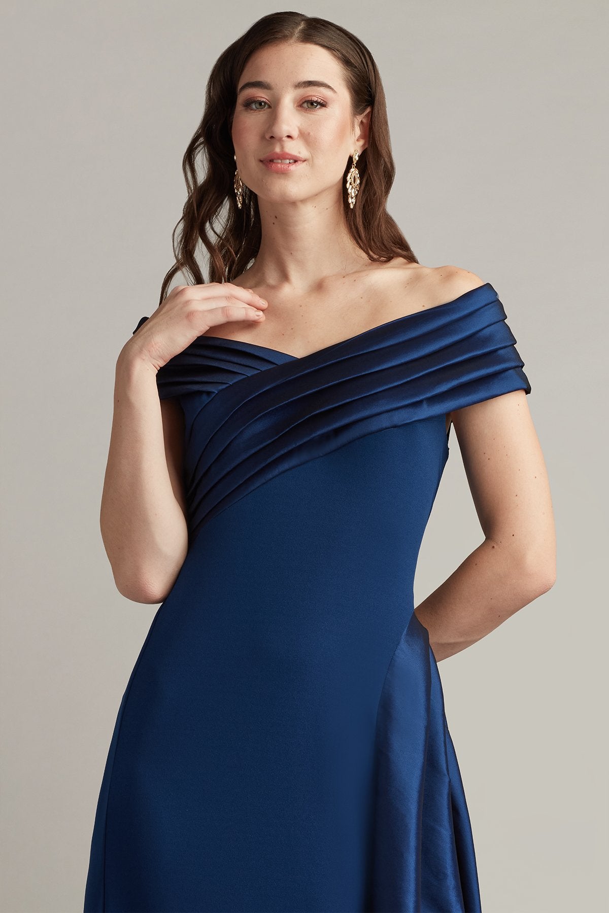 Elysian Draped Overlay Train Gown