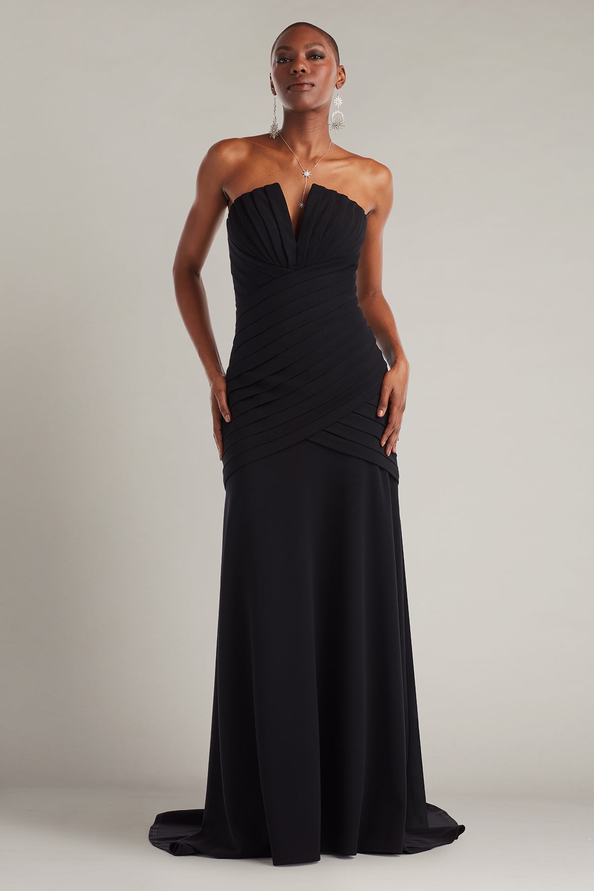 Vionna Shutter-Pleated Crepe Gown